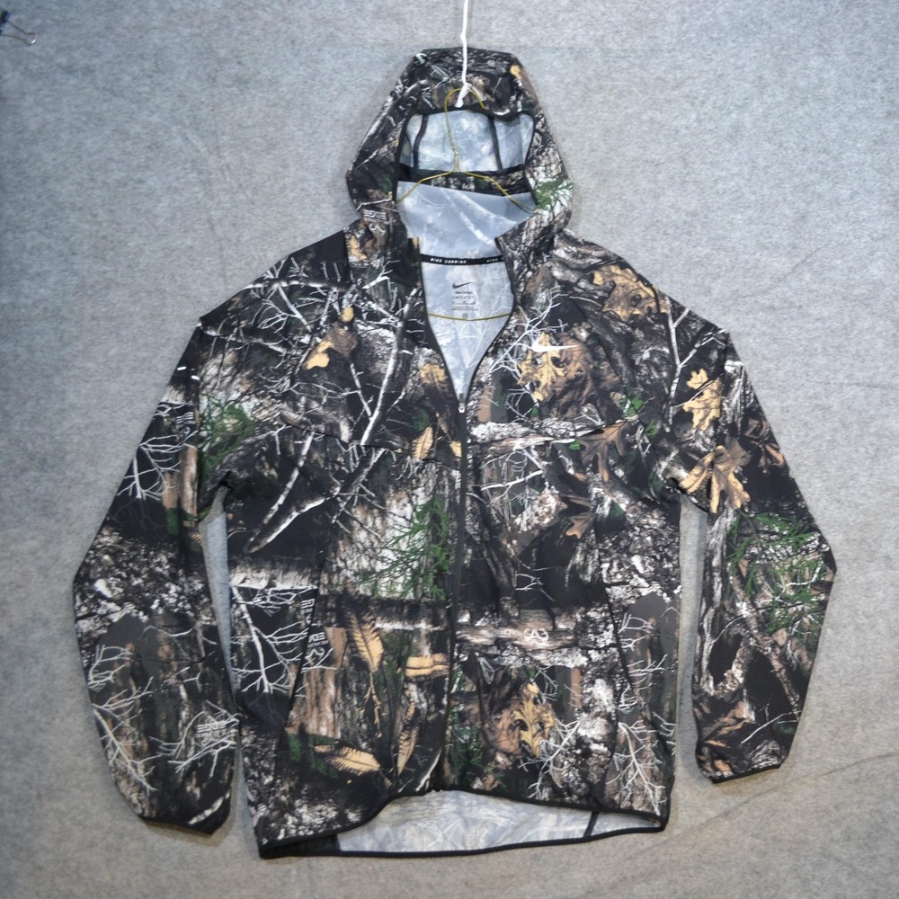 Nike Stride Jacket Mens M Brown Realtree Camo Dri-FIT Hooded Running Anthracite